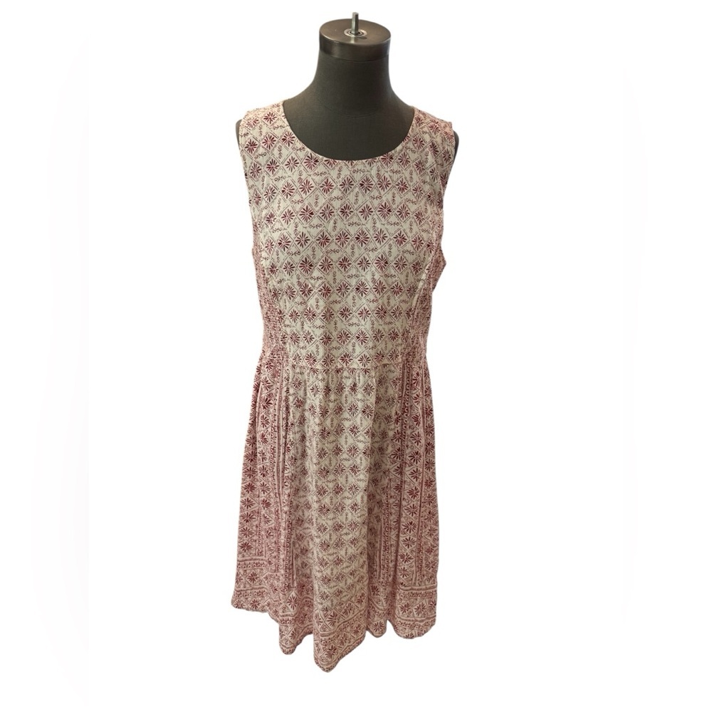 Fat Face Red White Daisy Shirred Midi Dress Size 12